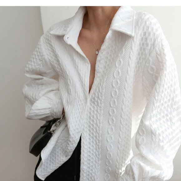 NWT White Cable Knit Oversized Shirt L/XL - Picture 1 of 4